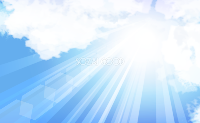 太陽光線が放射状に降り注ぐ夏の綺麗な青空 無料背景イラスト25354 素材good