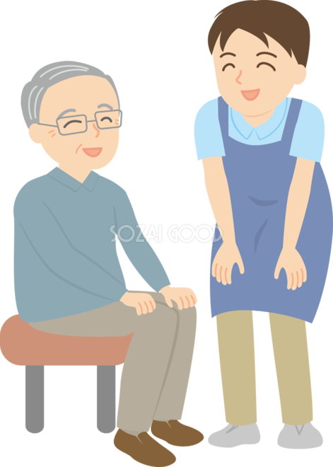 男性介護士 おじいちゃんと会話編 無料イラスト 素材good