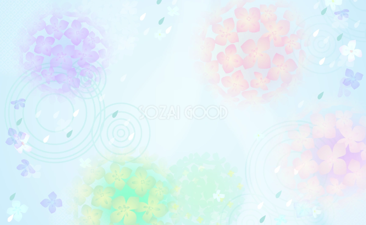 水面に写りこむ綺麗な紫陽花と花びらの波紋背景無料フリーイラスト25914