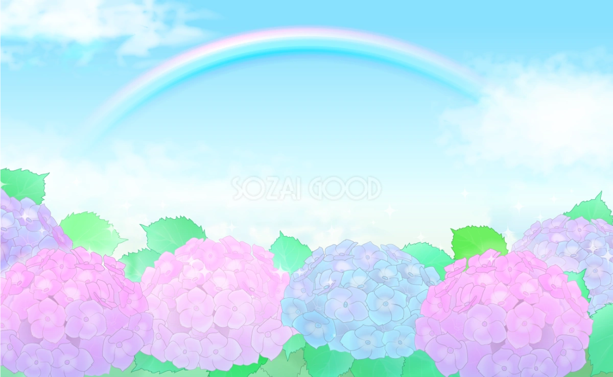 紫陽花と青空と虹の背景イラスト無料フリー25920