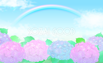 紫陽花と青空と虹の背景イラスト無料フリー25920