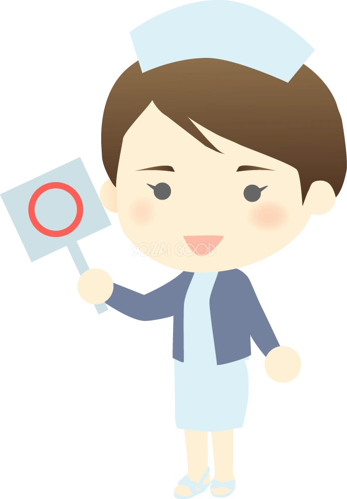 ○札をあげる看護師（看護婦） 医療 無料イラスト