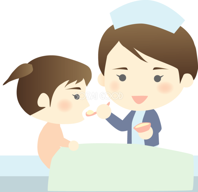 看護師 看護婦 が女の子に離乳食を食べさせる 医療 無料イラスト 素材good