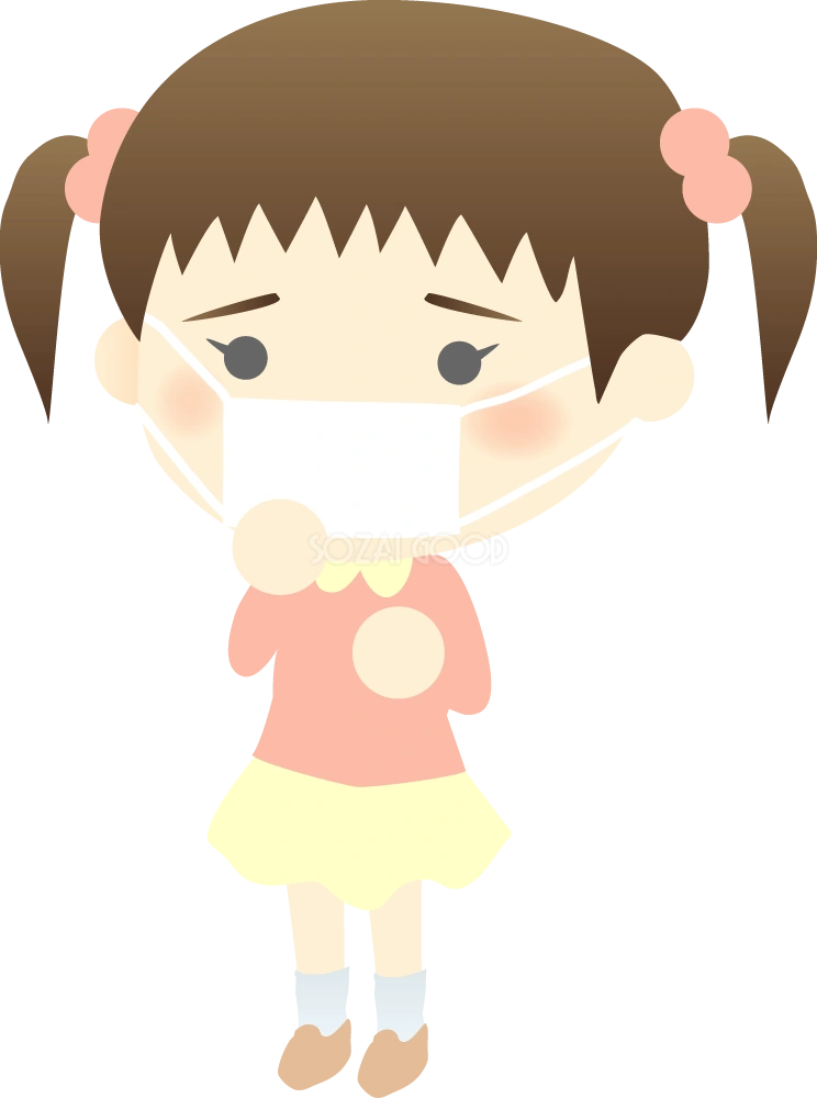 風邪をひく女の子 医療 無料イラスト