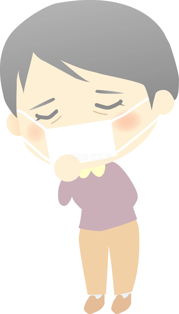 風邪をひく老人女性 医療 無料イラスト