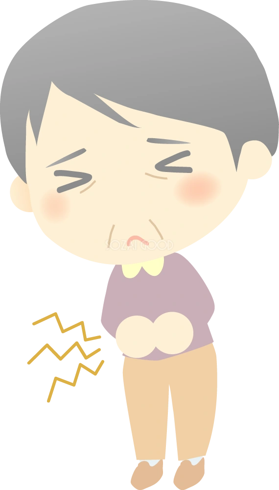 腹痛・食中毒の老人女性(おばあさん)無料イラスト26437