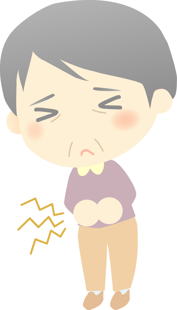 腹痛・食中毒の老人女性(おばあさん)無料イラスト26437に写真・文字を入れる