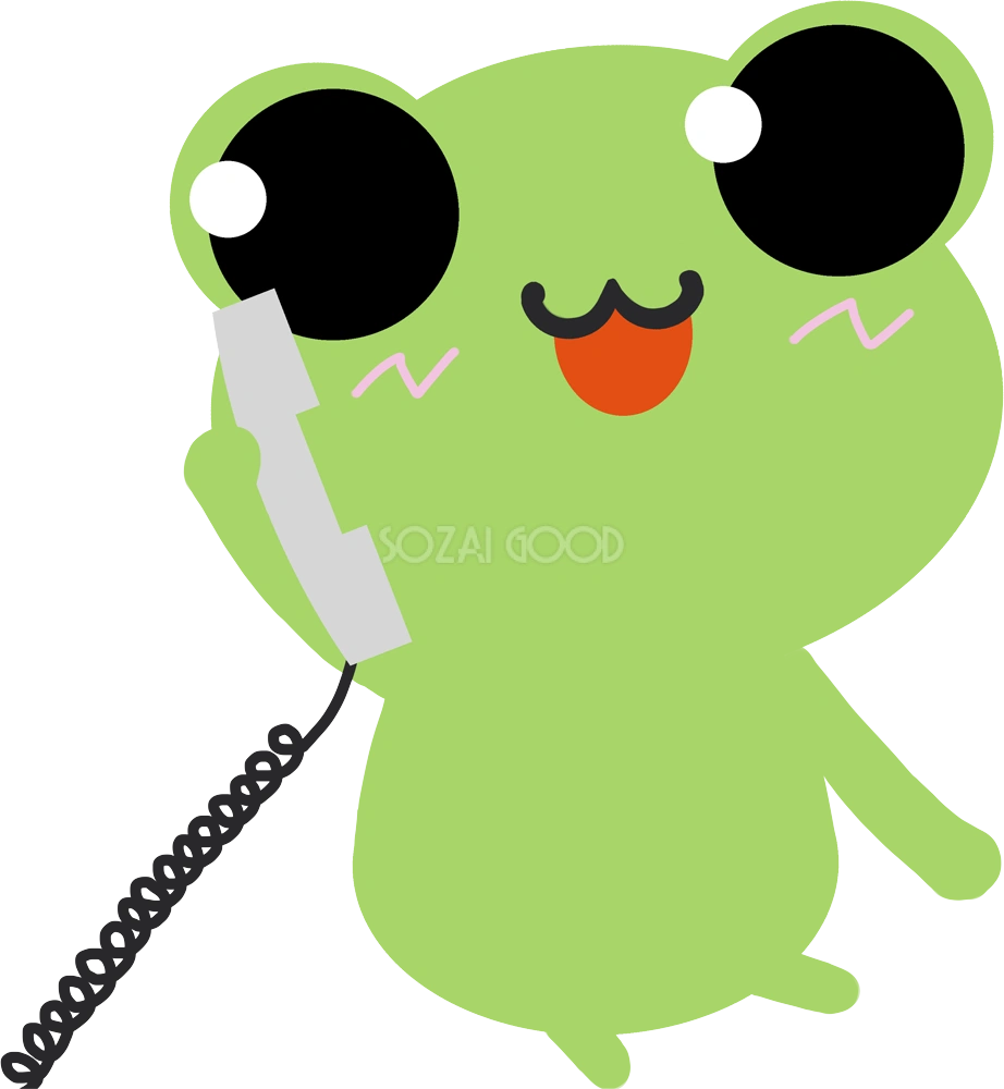 カエル イラスト【受話器を持ち電話する編】 無料イラスト