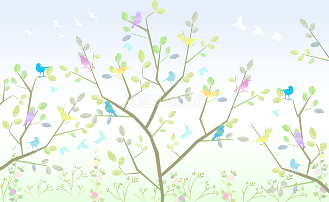 植物と鳥の綺麗な無料背景イラスト 素材good
