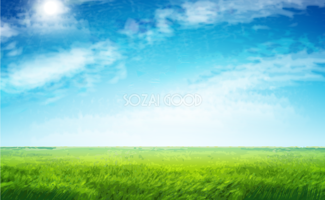 リアルで綺麗な空と広大な草原 無料背景イラスト 素材good