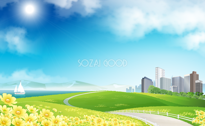 綺麗な空と丘を突き抜ける道 無料背景イラスト 素材good