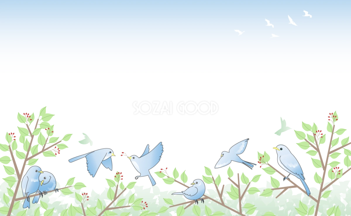 木々と鳥達の綺麗な無料背景イラスト29512