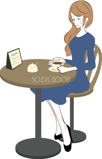 コーヒータイム女性 無料イラスト01 素材good