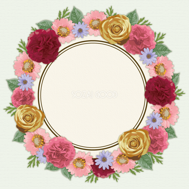 円 丸 で囲むカーネーションやバラ等のフレーム枠飾り 素材good