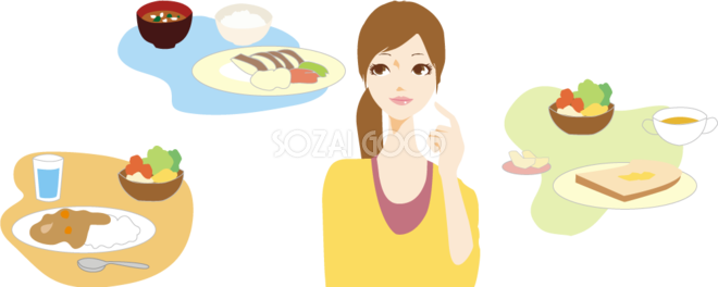 ダイエットに女性が食べ物を想像する無料イラスト 素材good