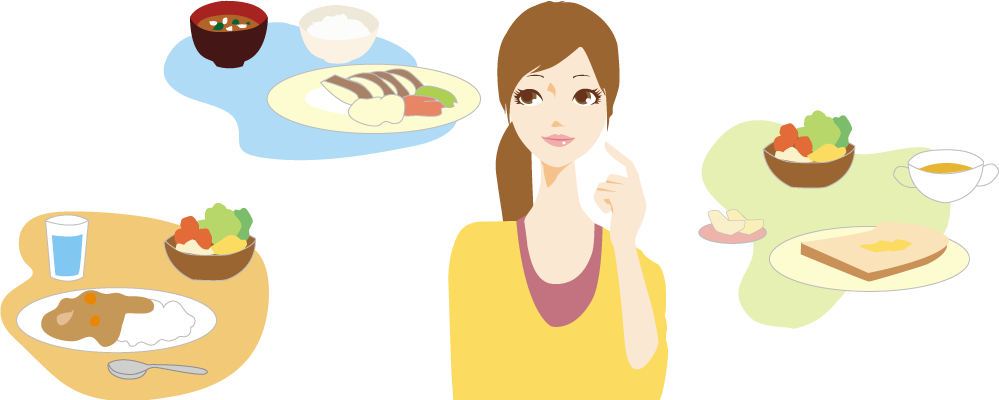 ダイエットに女性が食べ物を想像する無料イラストに写真・文字を入れる