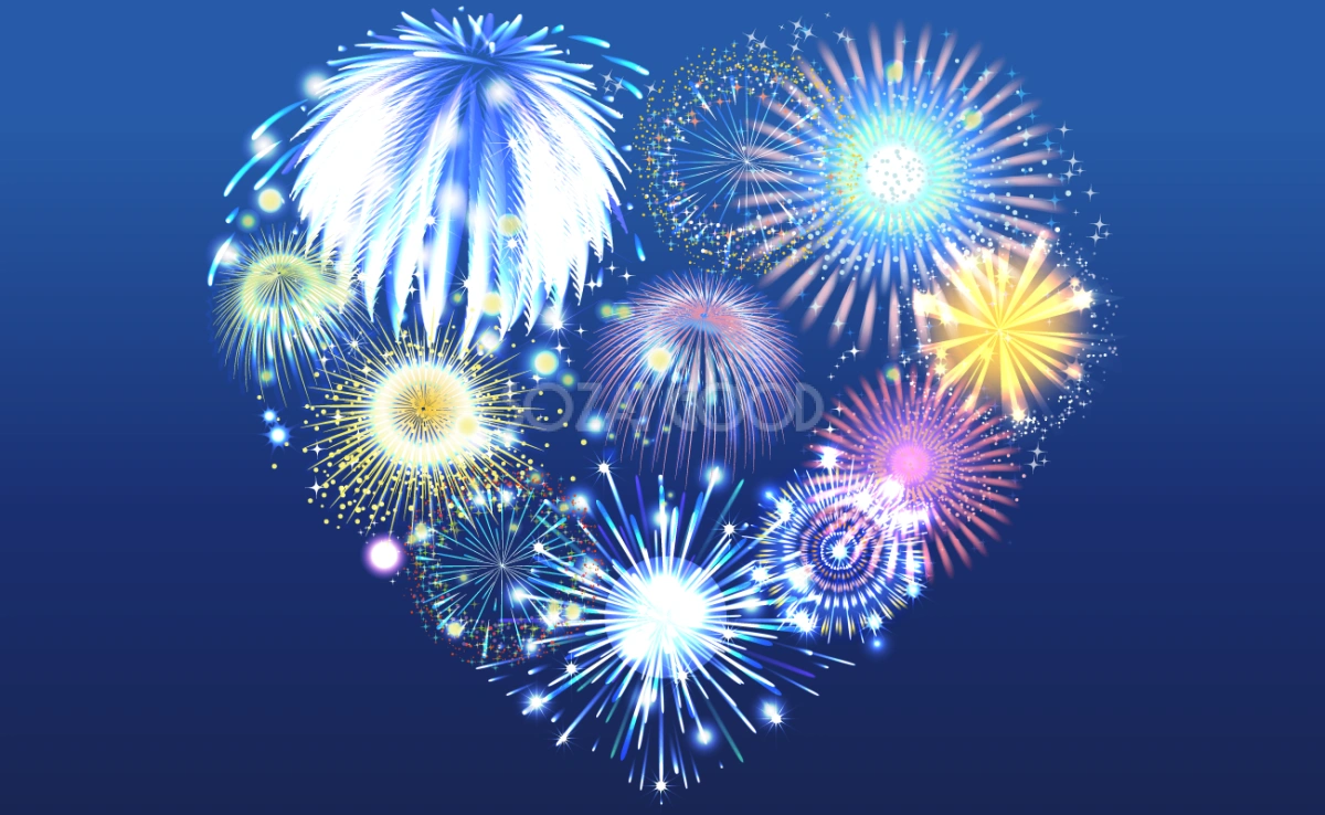 ハート型の打ち上げ花火（夏祭り）背景イラスト無料フリー30263