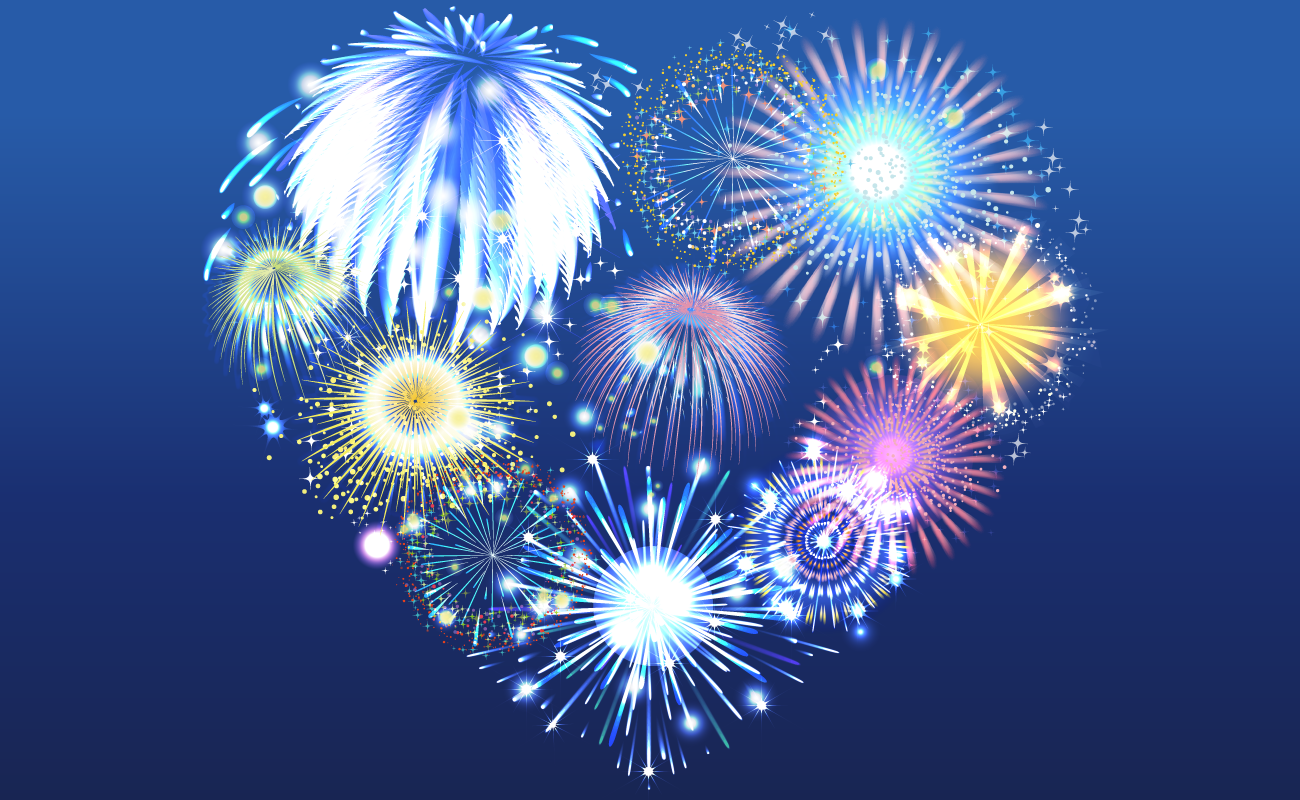 ハート型の打ち上げ花火（夏祭り）背景イラスト無料フリー30263に写真・文字を入れる