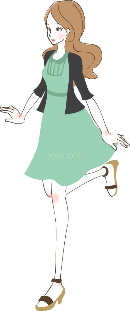 女性ポーズ(ルンルン) 女性無料イラスト