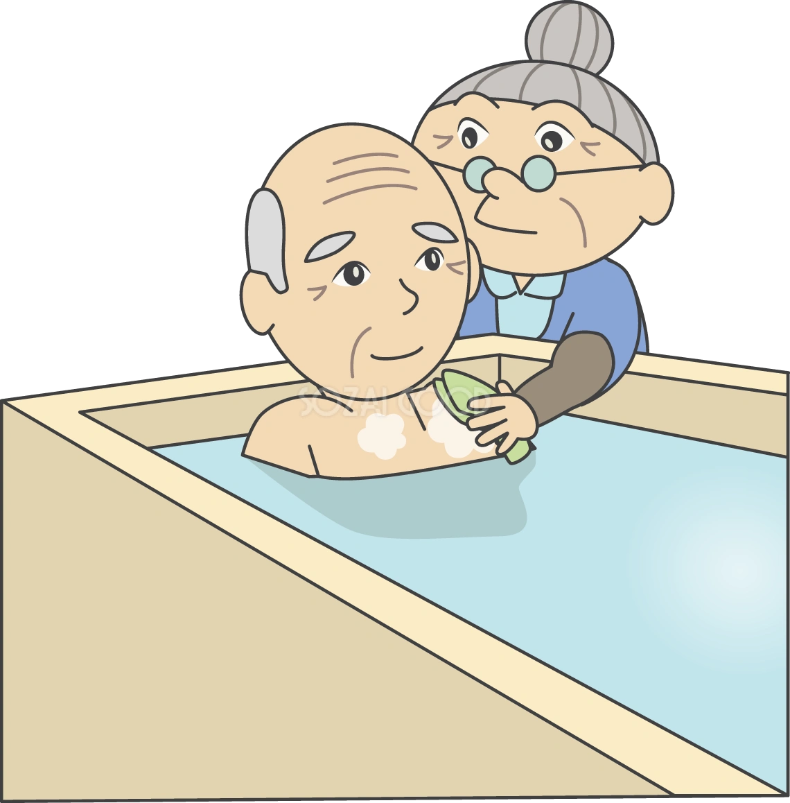 おばあちゃん【お風呂で介助する編】 無料イラスト