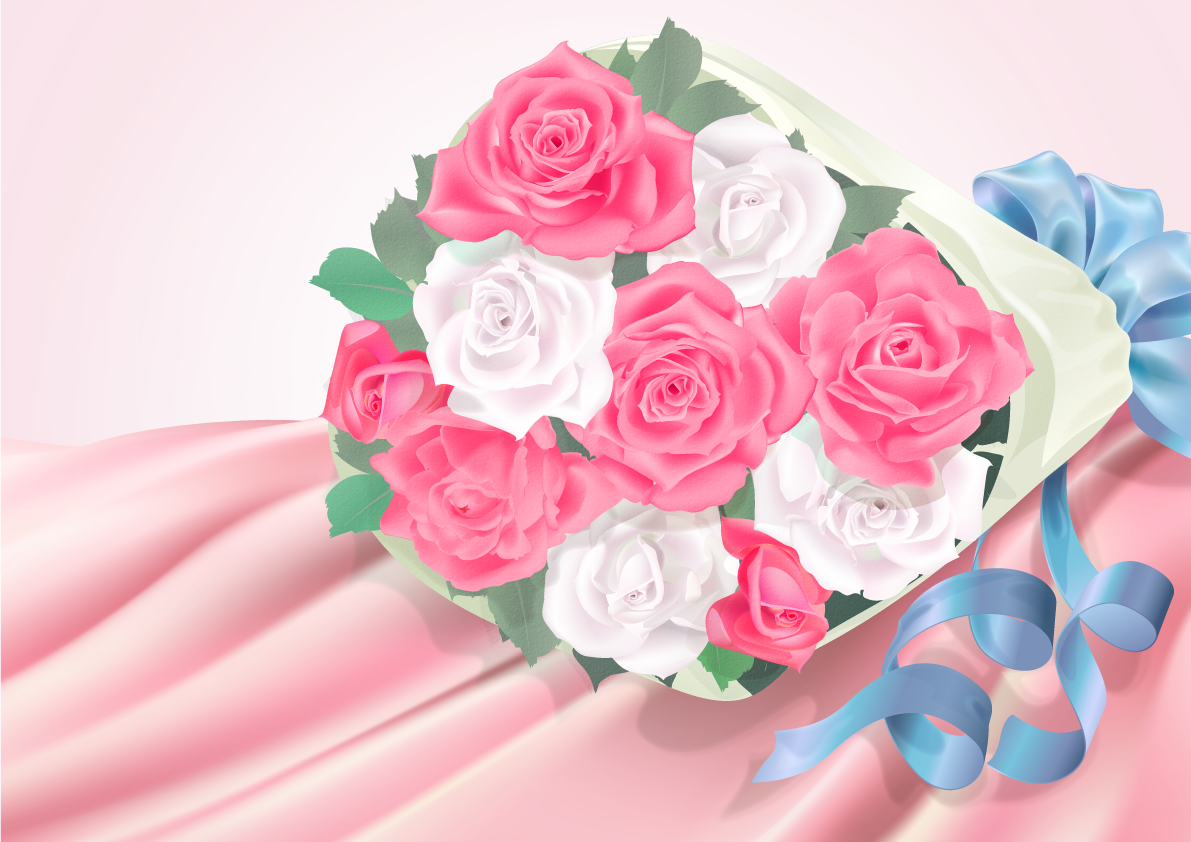 白とピンクの薔薇と布 背景イラスト素材に写真・文字を入れる