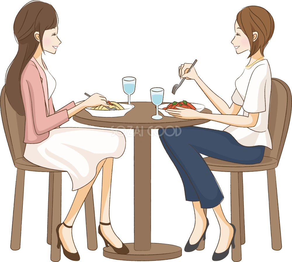 ランチをするマダム 無料イラスト