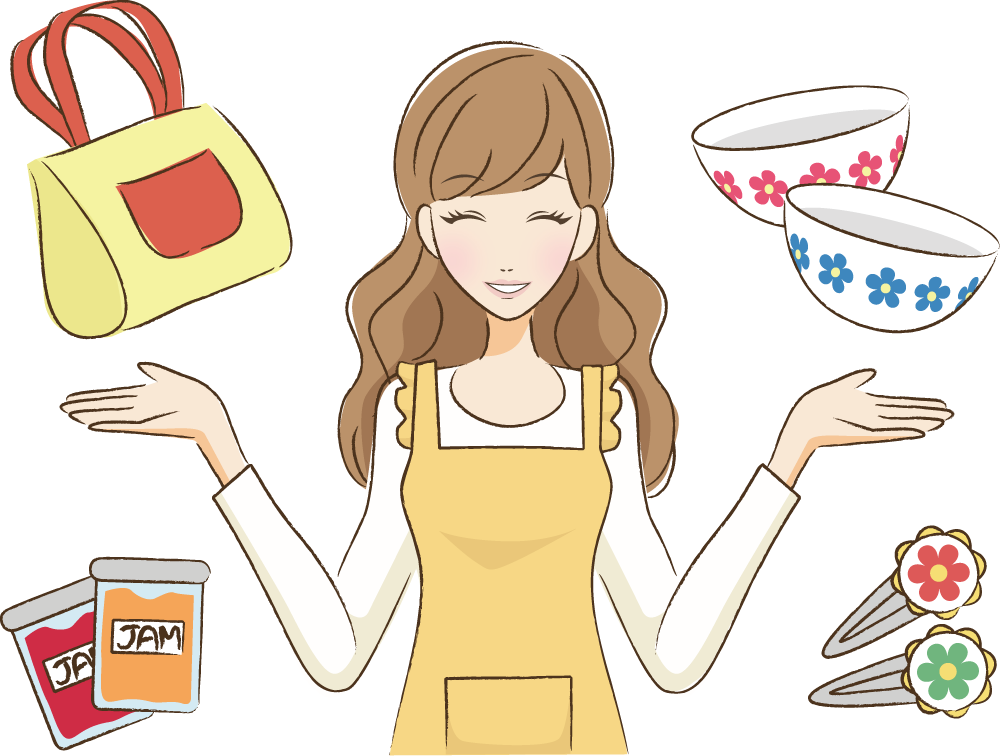 バザー女性 無料イラストに写真・文字を入れる