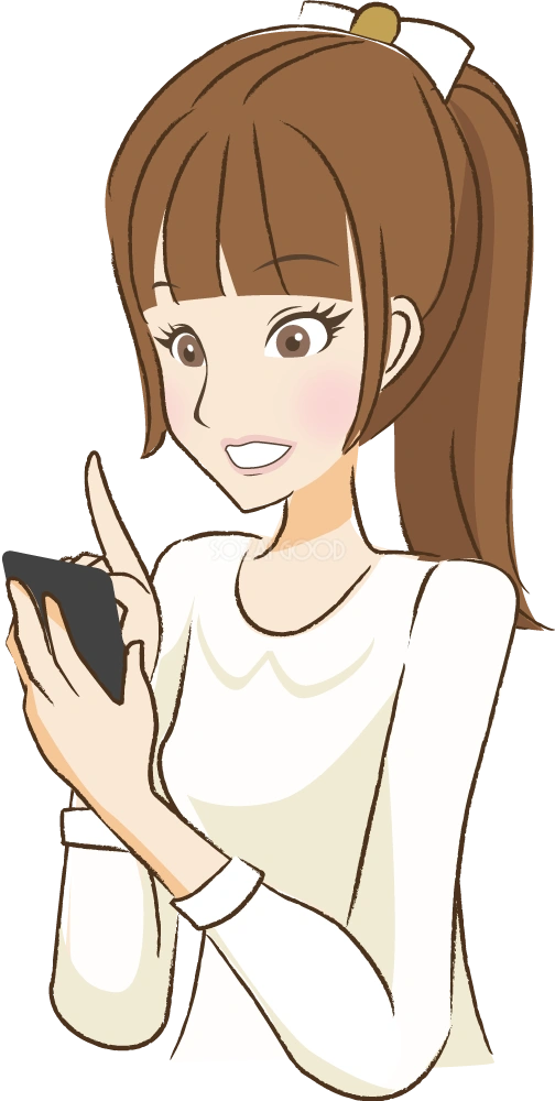 スマホを指で操作し見て驚く(リアクション)する女性 無料イラスト31382