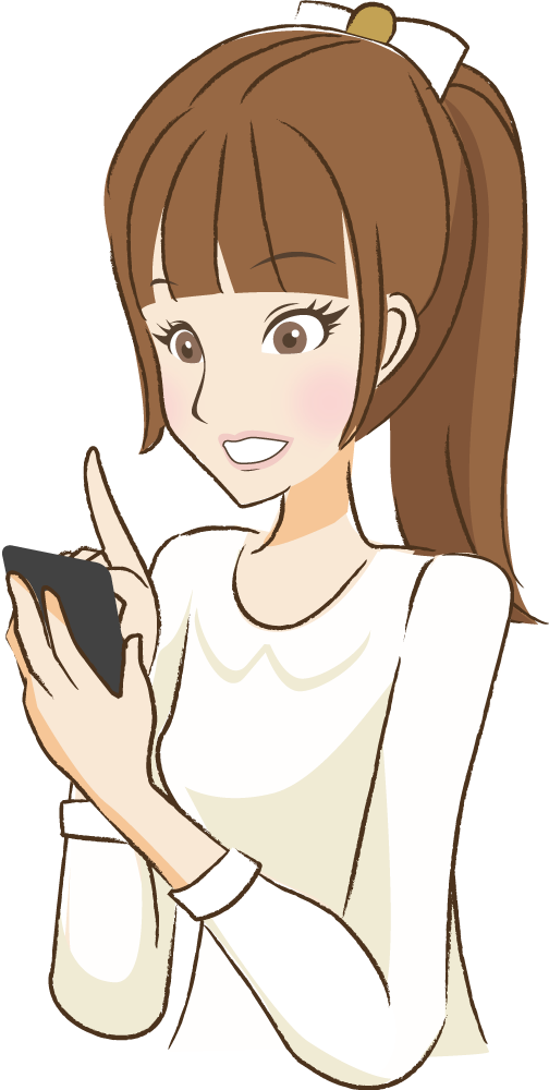 スマホを指で操作し見て驚く(リアクション)する女性 無料イラスト31382に写真・文字を入れる