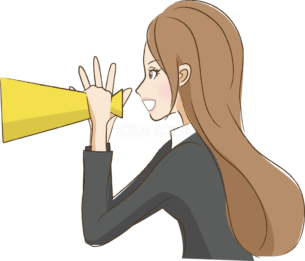 メガホンで叫ぶ女性 無料イラスト