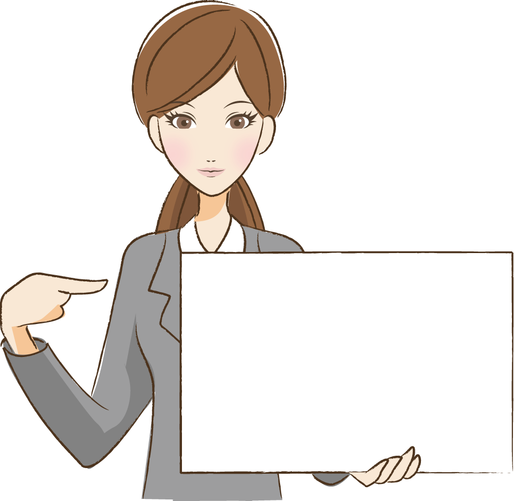 余白の案内板を指差す女性 無料イラストに写真・文字を入れる