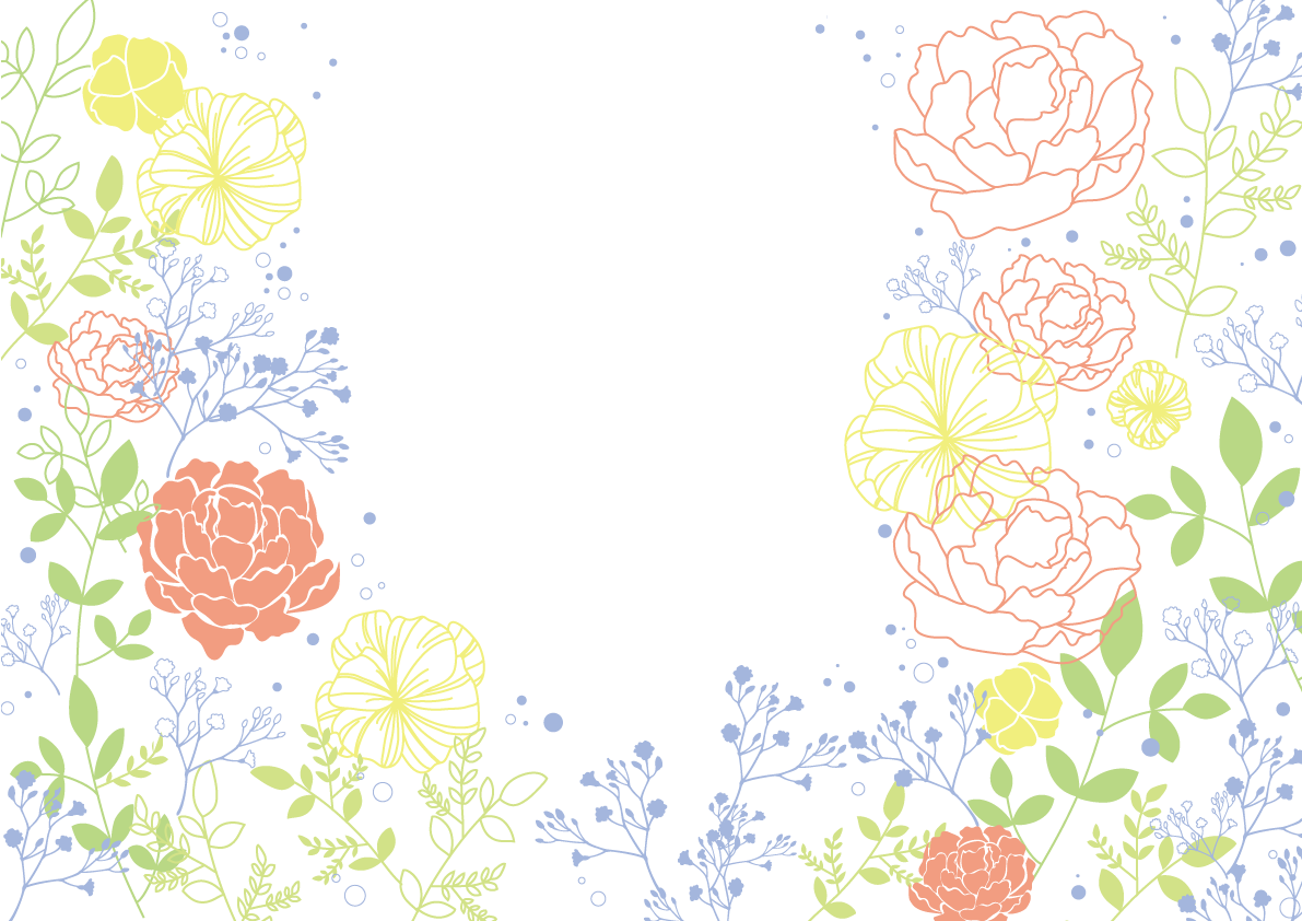 バラ&お花のシンプルパステル調の花々線画 無料フリー背景イラスト31956に写真・文字を入れる