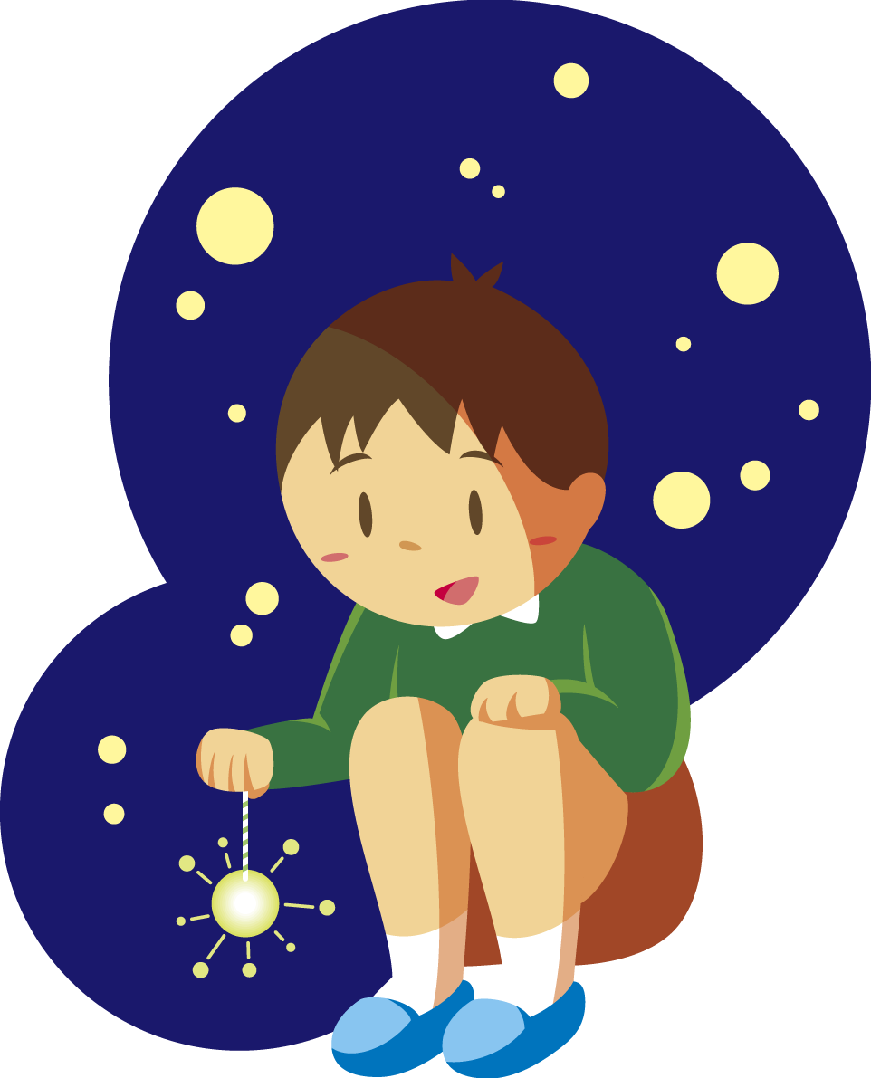 線香花火をする男の子 夏の無料イラスト32016に写真・文字を入れる