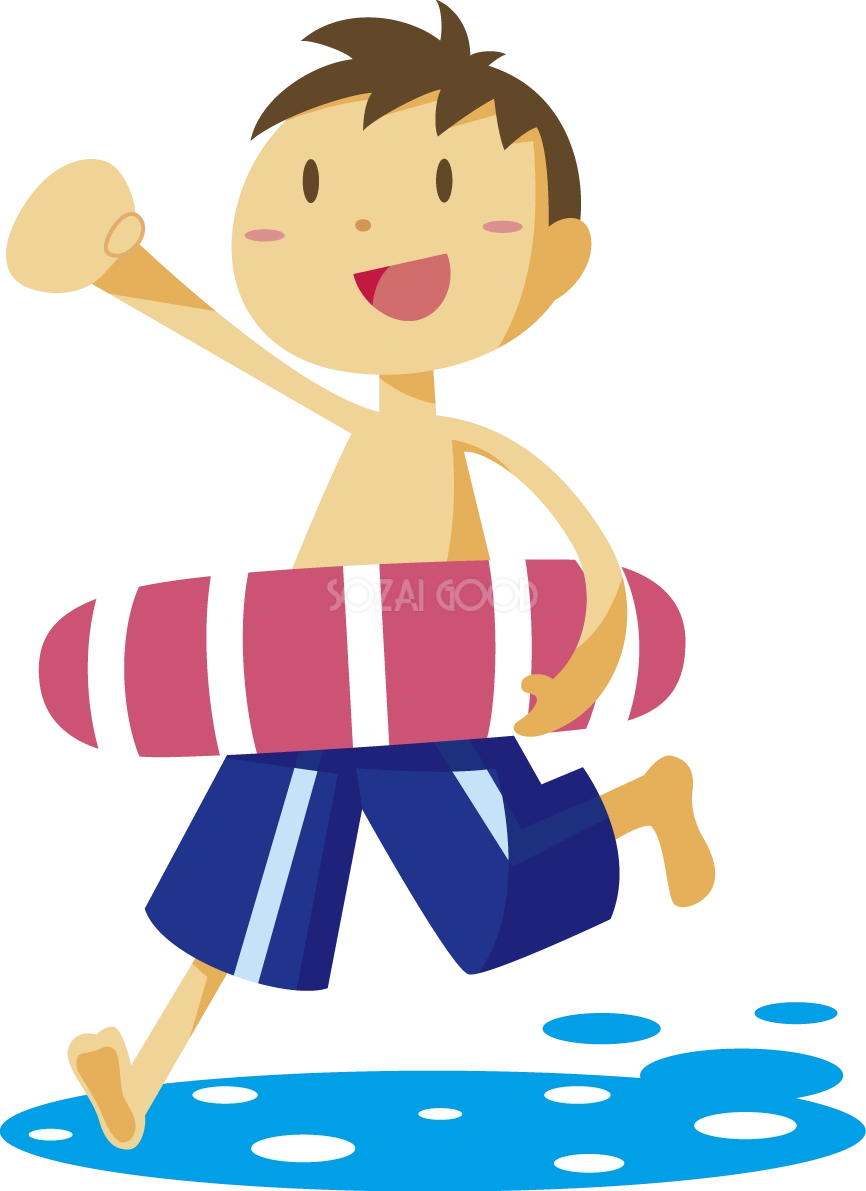 浮き輪を持つかわいい男の子 夏の無料イラスト32020