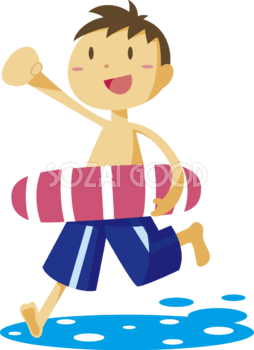 浮き輪を持つかわいい男の子 夏の無料イラスト32020