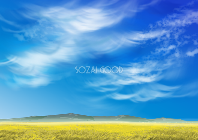 秋の綺麗な空と雲の下に大和草原の景色 無料背景イラスト 素材good