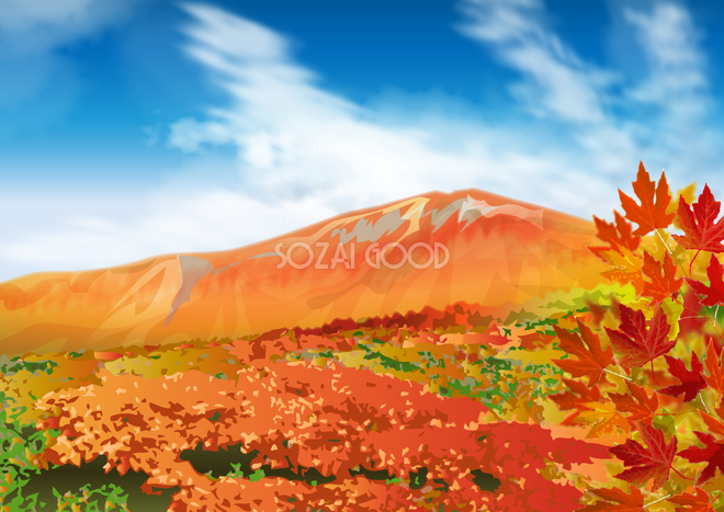 秋の青空と山裾が紅葉している無料背景イラスト32575 素材good