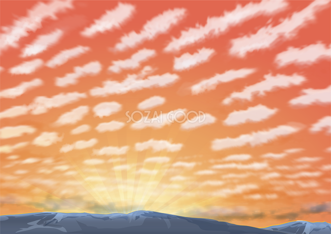 秋うろこ雲夕焼け空の綺麗な無料背景イラスト325 素材good