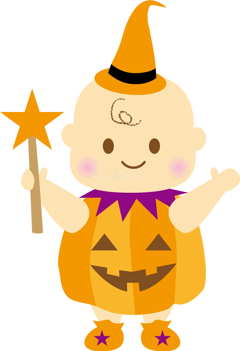 ハロウィンのかぼちゃコスプレをする赤ちゃん 秋の無料イラスト32759
