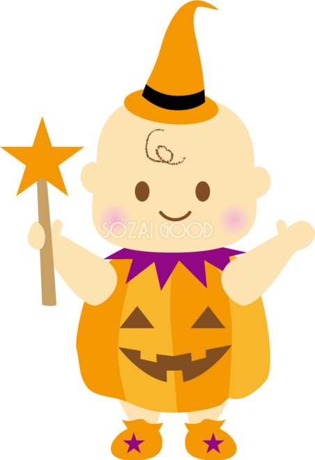 ハロウィンのかぼちゃコスプレをする赤ちゃん 秋の無料イラスト 素材good