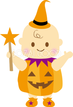 ハロウィンのかぼちゃコスプレをする赤ちゃん 秋の無料イラスト32759