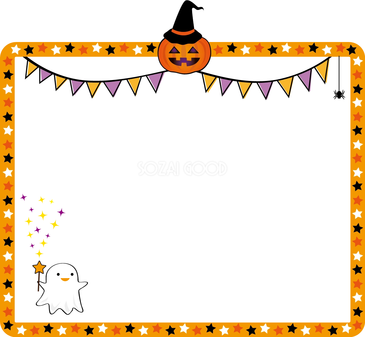 ハロウィンフレームかぼちゃとおばけ 秋の無料イラスト32767
