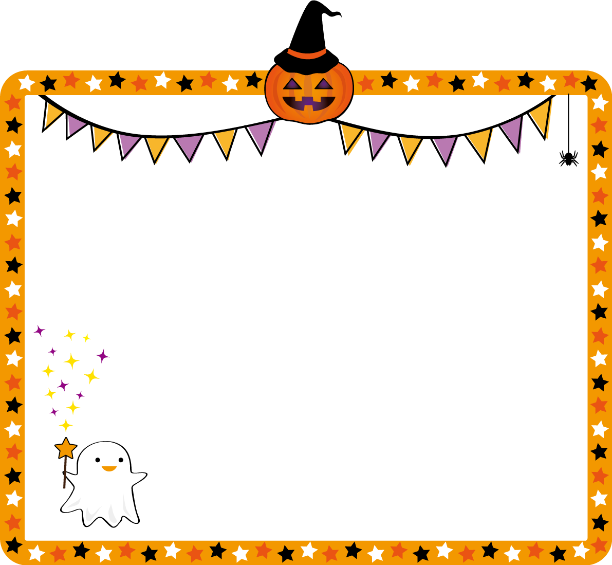 ハロウィンフレームかぼちゃとおばけ 秋の無料イラスト32767に写真・文字を入れる