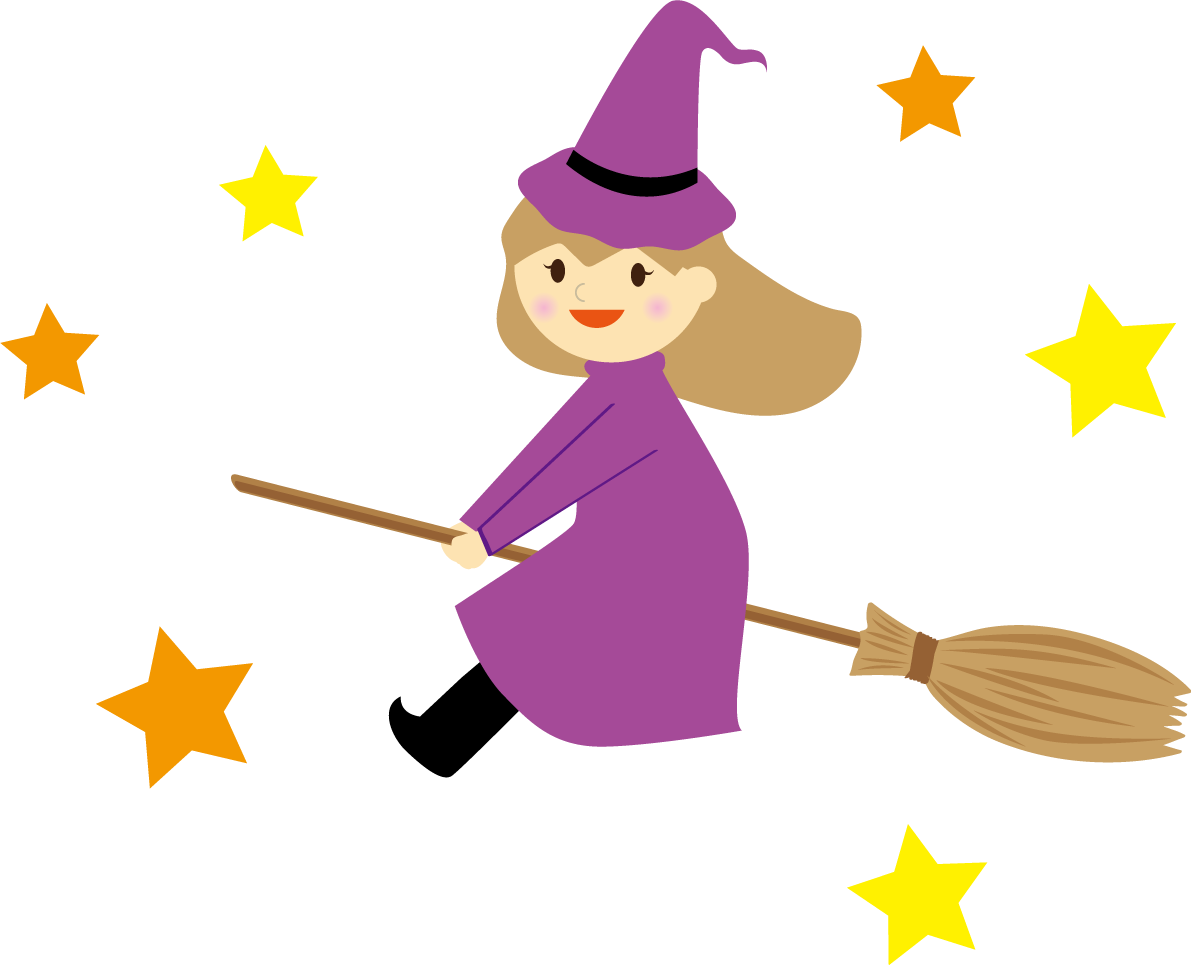 ほうきで空を飛ぶかわいい魔女 ハロウィン無料イラスト32775に写真・文字を入れる