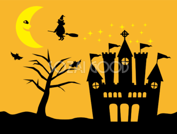 怪しいお城と枯れた木と魔女 秋の無料イラスト32779