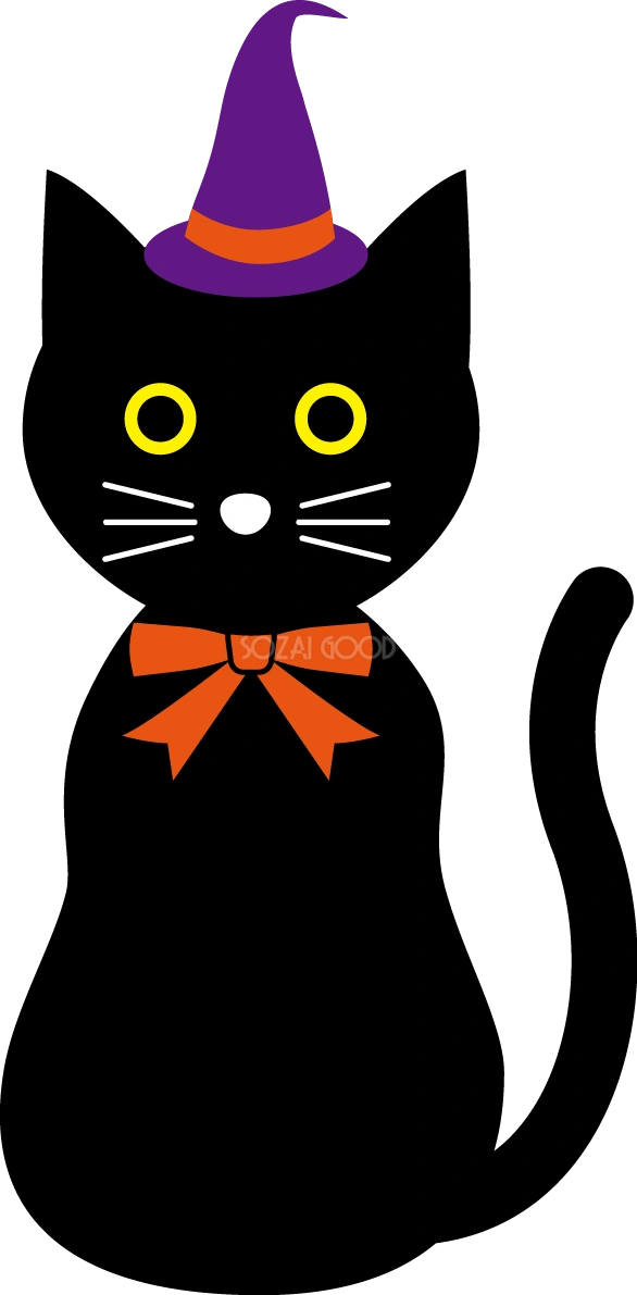 前から見た黒猫 秋の無料イラスト32796