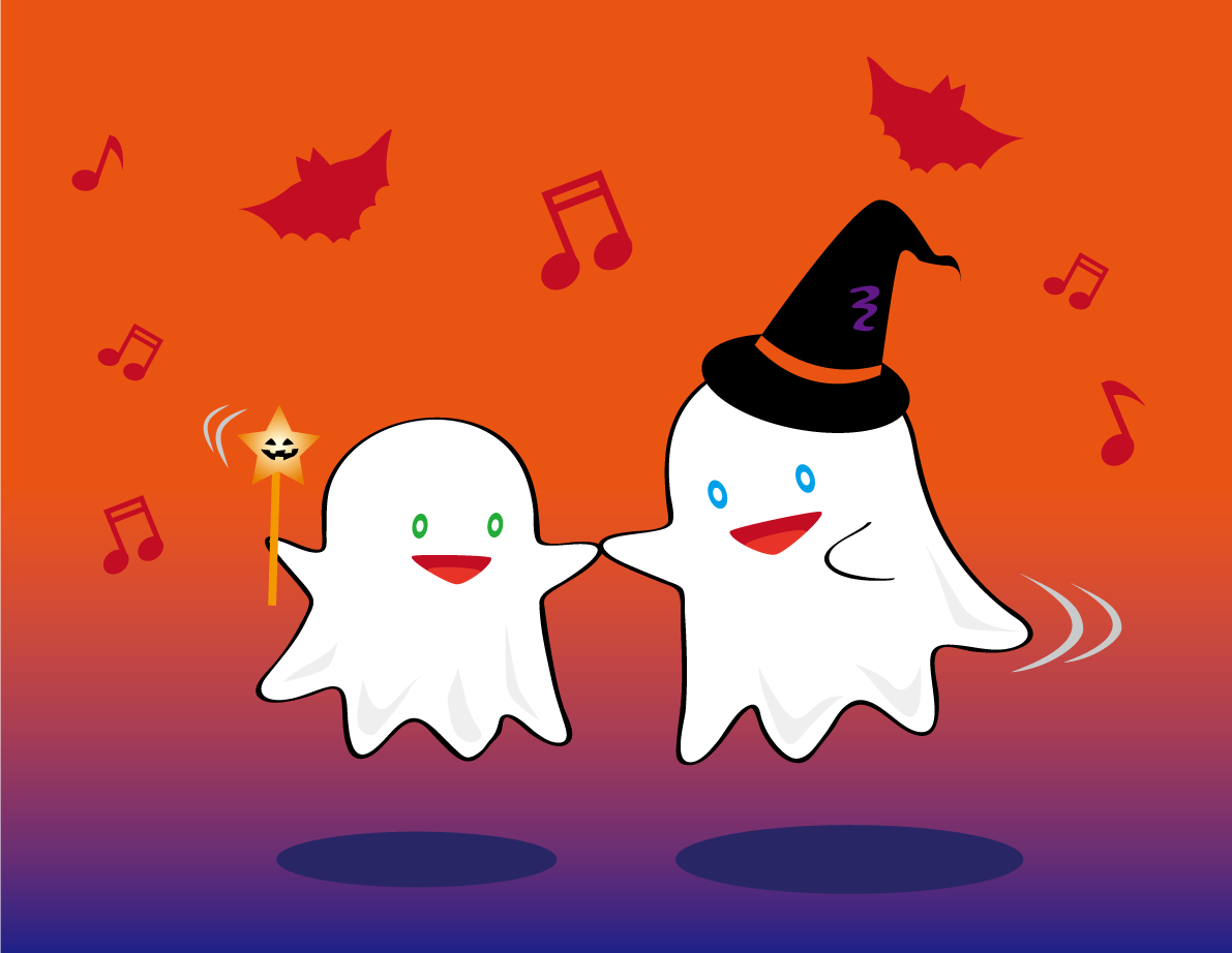 かわいい白いおばけのダンス 秋の無料イラスト32804に写真・文字を入れる