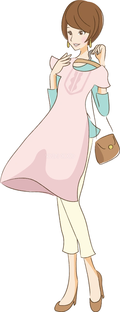 ショッピングで洋服選びする女性 無料イラスト32909