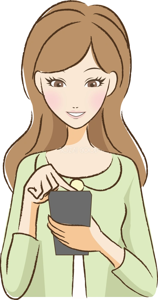 スマホを指で楽しそうに操作する女性 無料イラスト32953