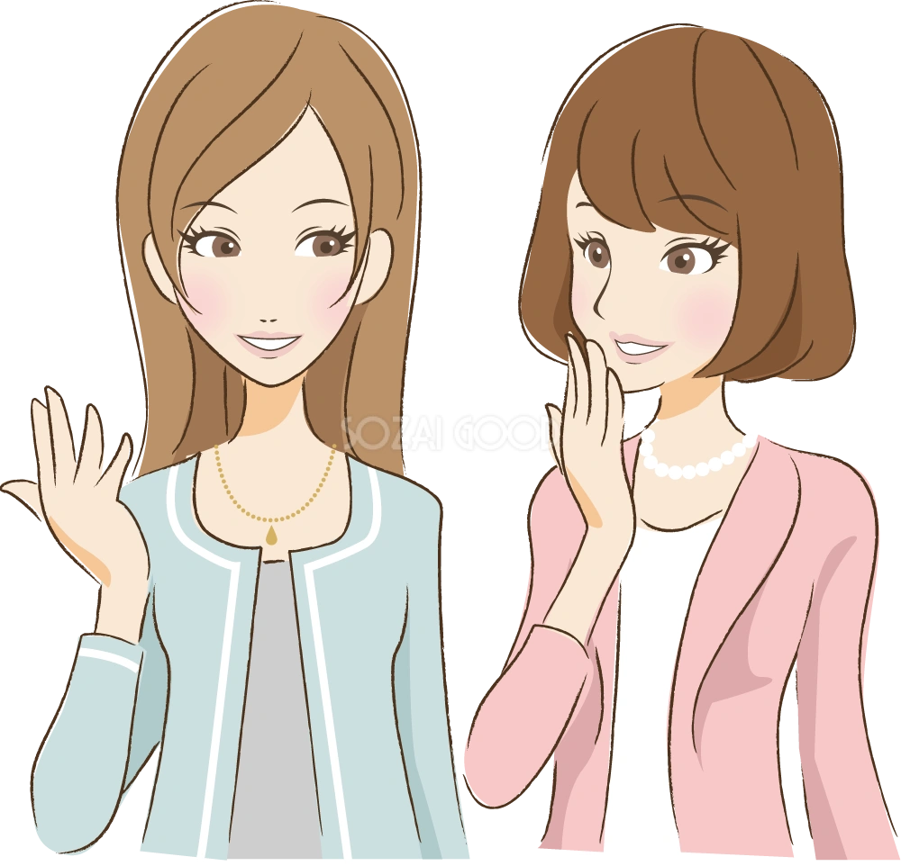 楽しそうに会話する女性二人 無料イラスト32961